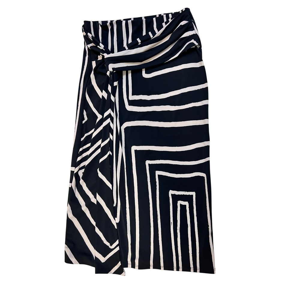 Joseph Ribkoff Midi Skirt Womens 6 Black Excellent Geometric Draped Faux Wrap